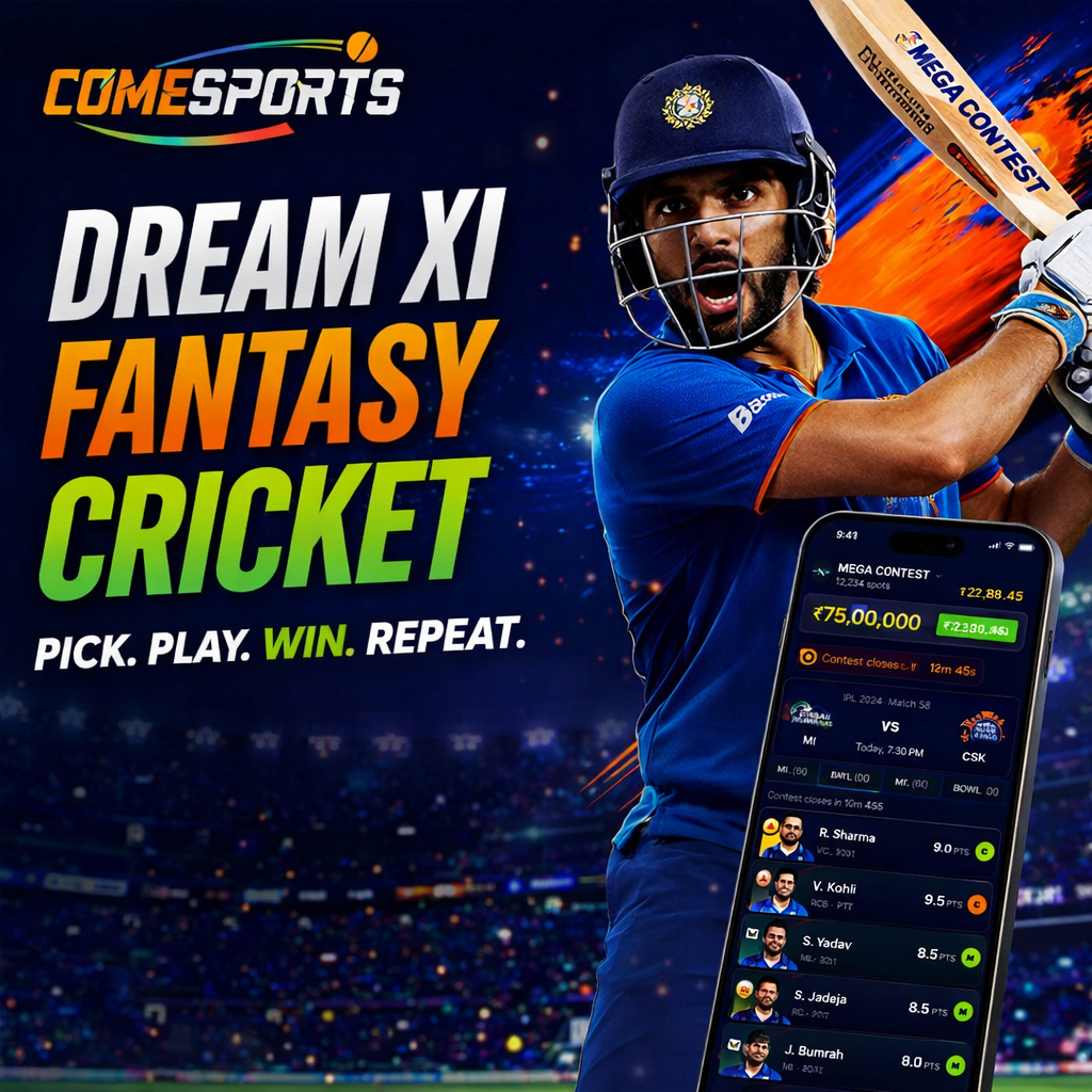 Cricket APK Hub Dream XI fantasy cricket ad visual